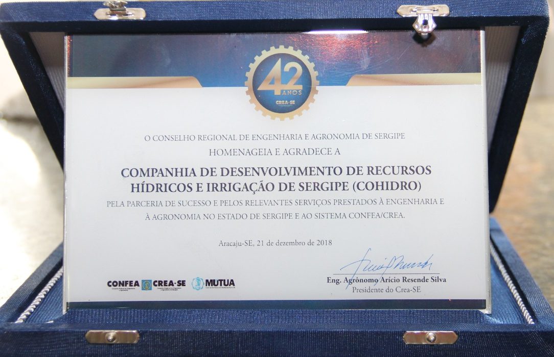 Cohidro é homenageada pelo Crea-SE em sua última plenária do ano