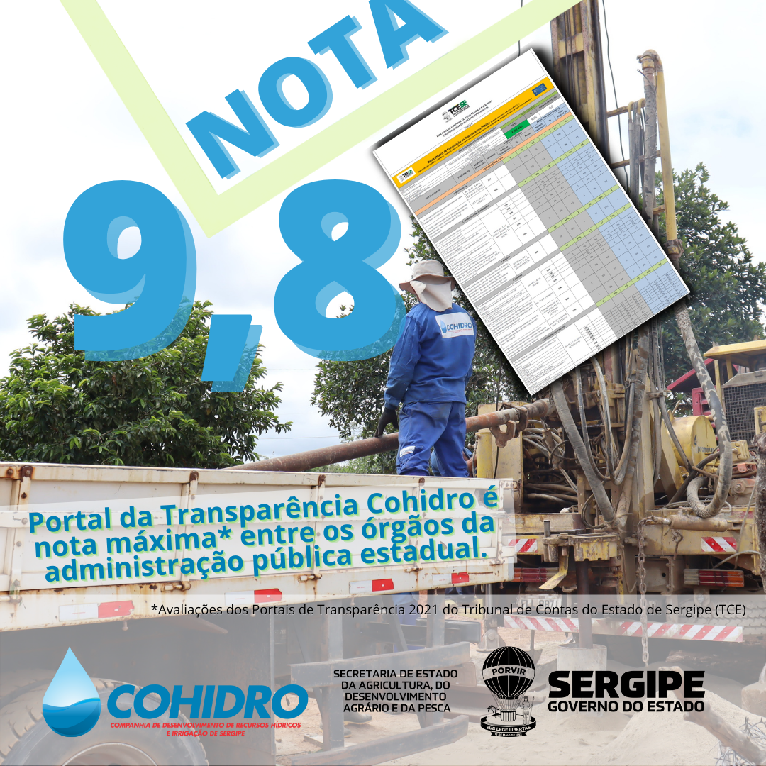 Portal da Transparência Cohidro é nota máxima entre os órgãos estaduais